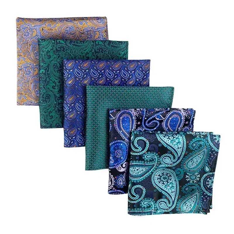 Silk Feel Mens Polyester Pocket Square Brown Green Blue Jacquard Hanky Best Man Korean Formal Wedding Bridegroom HandkerchiefX240921