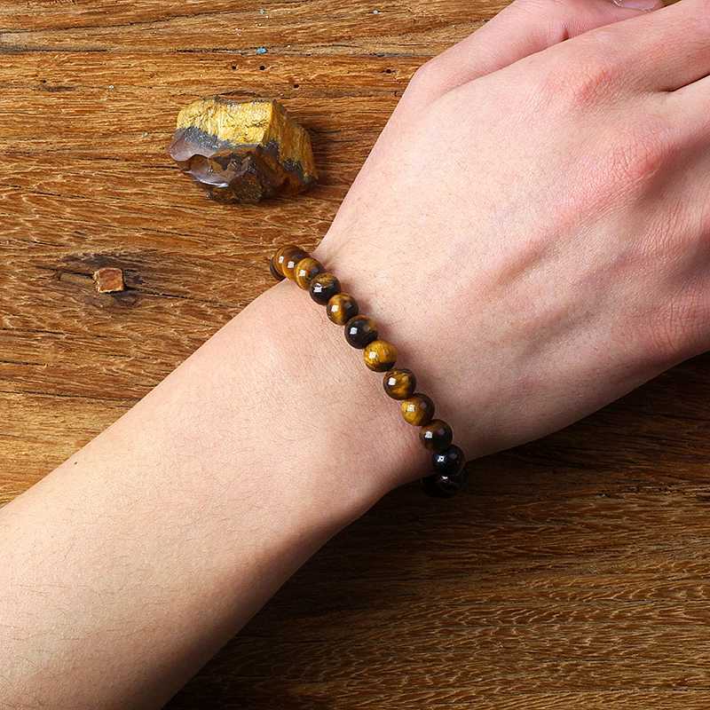 Charm Natural Tiger Eye Bracelet Men and Women 5A Natural Stone Jewelry Healing Buddha Elastic Rope Couple Crystal Bead BraceletX240921