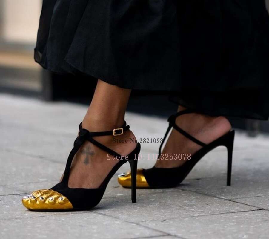 Gold Toes Strappy Removable Satin Bow Stiletto High Heel Sandals Women Thin Heeled Summer Party Dress Shoes