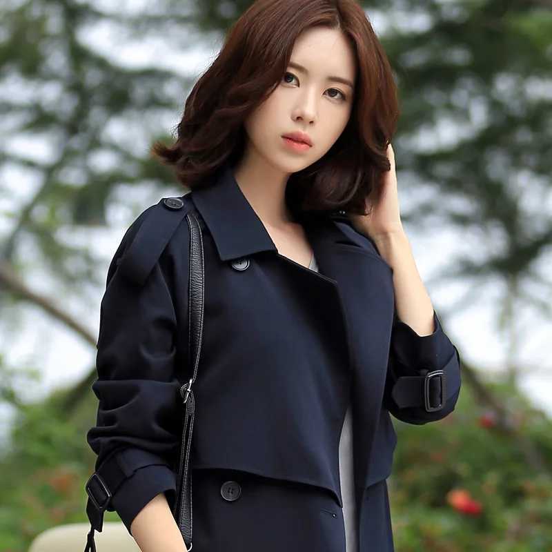 Navy Blue England Style Womens Windbreaker Baggy Mid Long Trench Coat 2024 Spring Autumn New in Outerwears with Belt JacketsX240921