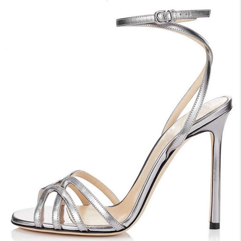 CACA 2023 Women High Heeled Sandals, Fashion Sexy Summer Shoes, Cross Straps,Big Size 44,45,,Gold,Sier,Dropship