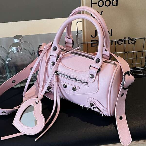 Trendy Cool Motorcycle For Women New Fashionable And Popular Handheld Pink Pillow Wide Strap Single Shoulder Crossbody Bag