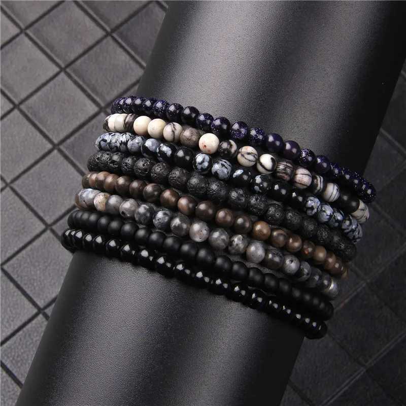 New Black Beaded Bracelet 4mm Mini Lava Malachite Onyx Natural Stone Bracelets For Women Men Cool Goth Wristband Fashion JewelryX240921