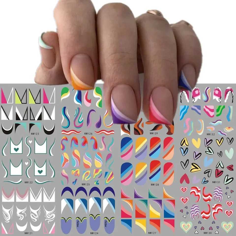 French cutting-edge nail slider stickers tattoos geometric lines nail art transfer water sticker decoration W240823