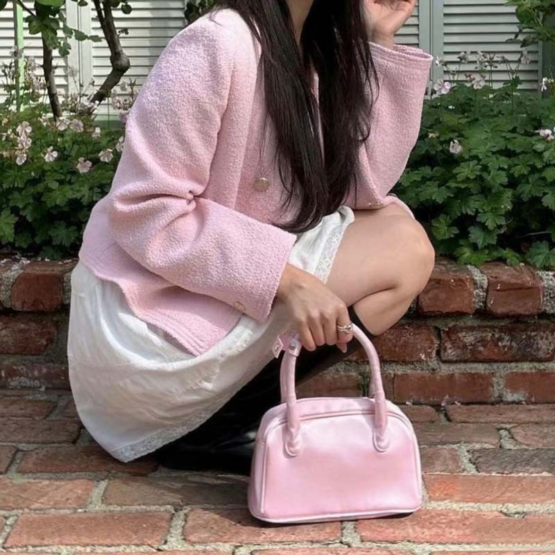 Bag for women 2024 new niche satin pink ballet style bowling lunch box small square bag Boston handbag