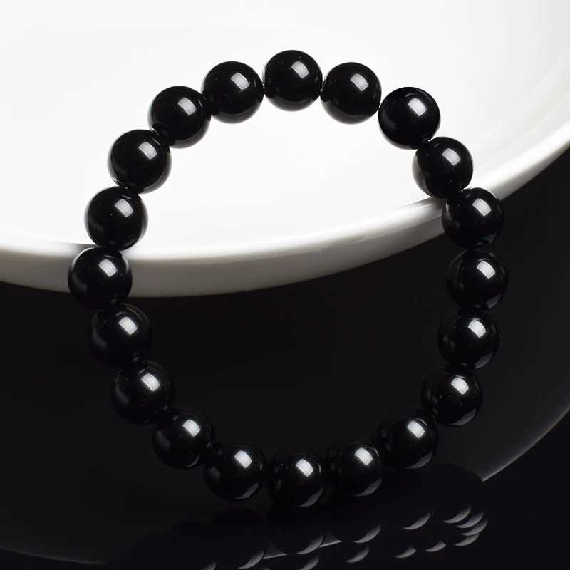 Natural Black Agates Beads Bracelet Women Men Genuine Black Onyx Natural Stone 6mm 8mm Smooth Round Beads Lucky Energy JewelryX240921