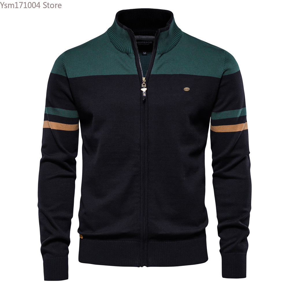 Solid Color Basic Business Casual Zipper Knitted Cardigan High-Quality Men's Knit Sweater Mens Clothes