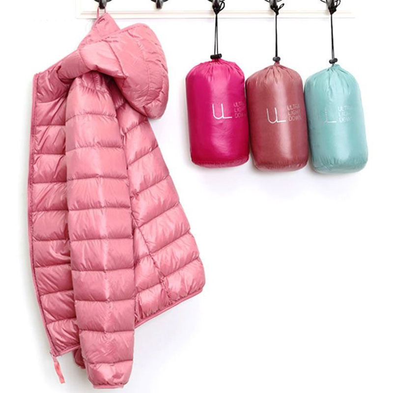 Autumn Winter Women Ultralight Thin Jacket 90% White Duck Down Hooded Jackets Warm Coat Parka Female Portable Outwear