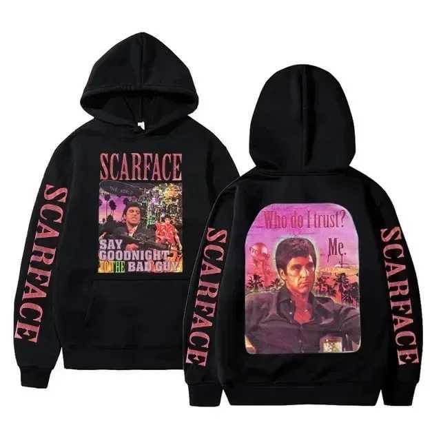 Men's Hoodies Sweatshirts Scar face Tony Montana graphic hoodie mens casual retro hip-hop punk hoodie mens fashionable rock oversized sweatshirt 