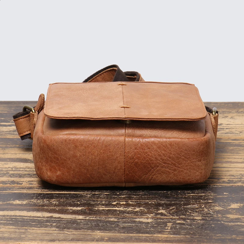 Mens leather shoulder bag fashionable mens flip denim retro suspender 79inch mini iPad Leathfocus 240919