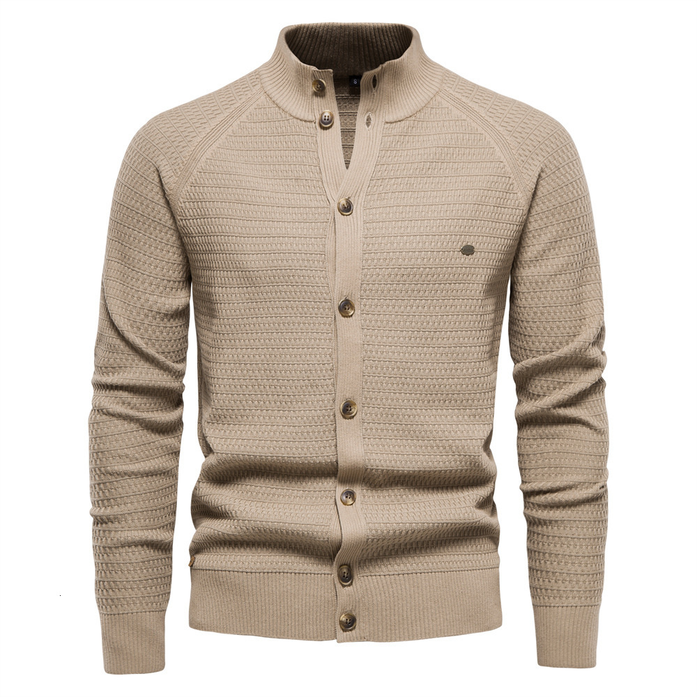 Men's Sweater Cardigan Spring Autumn High Quality Men Clothing Large Solid Color Male Standing Neck Long Sleeve Knitted Sweaters