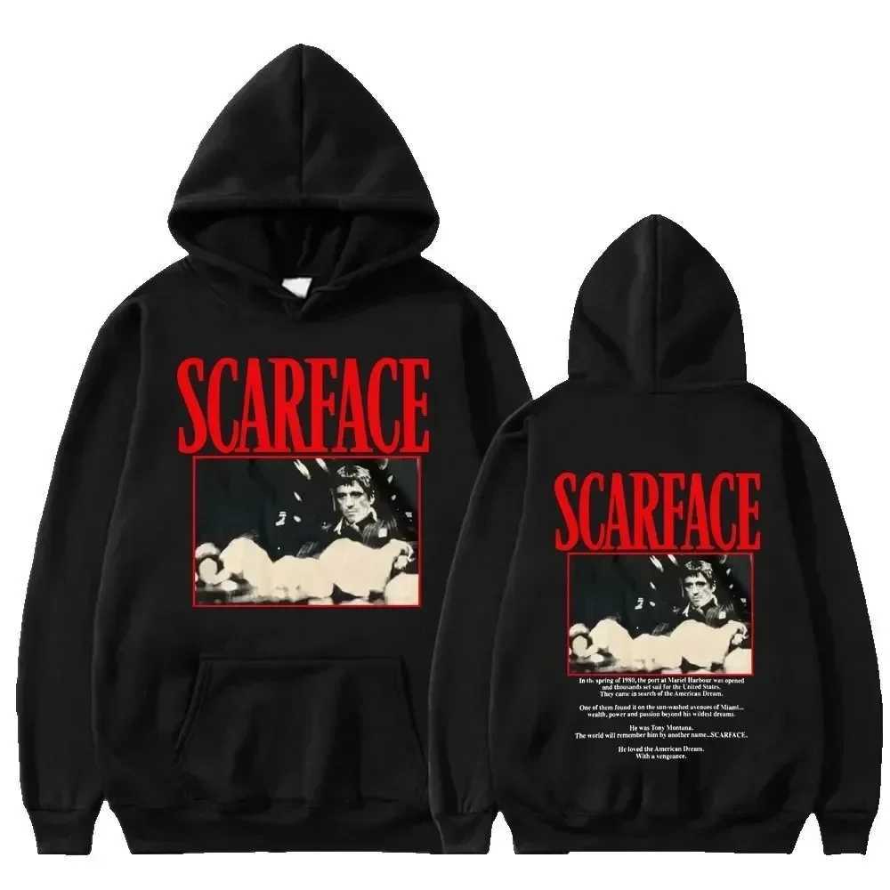 Men's Hoodies Sweatshirts Scar face Tony Montana graphic hoodie mens casual retro hip-hop punk hoodie mens fashionable rock oversized sweatshirt 