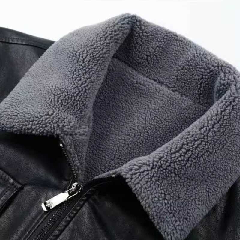Winter new mens wool lined sheepskin jacket high-end ultra-thin suitable for large mens leather jackets casual solid color lapel jackets W240918