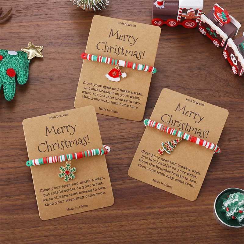 Christmas Green Polymer Clay Beaded Bracelet for Women Fashion Santa Claus Tree Snowflake Pendant Bracelet Xmas Party JewelryX240921