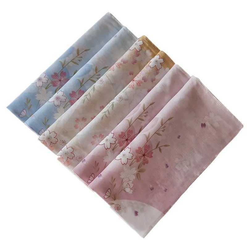 3 pieces of 45x45cm square pure cotton fashionable cherry blossom womens handles womens facial towels party gifts W240921