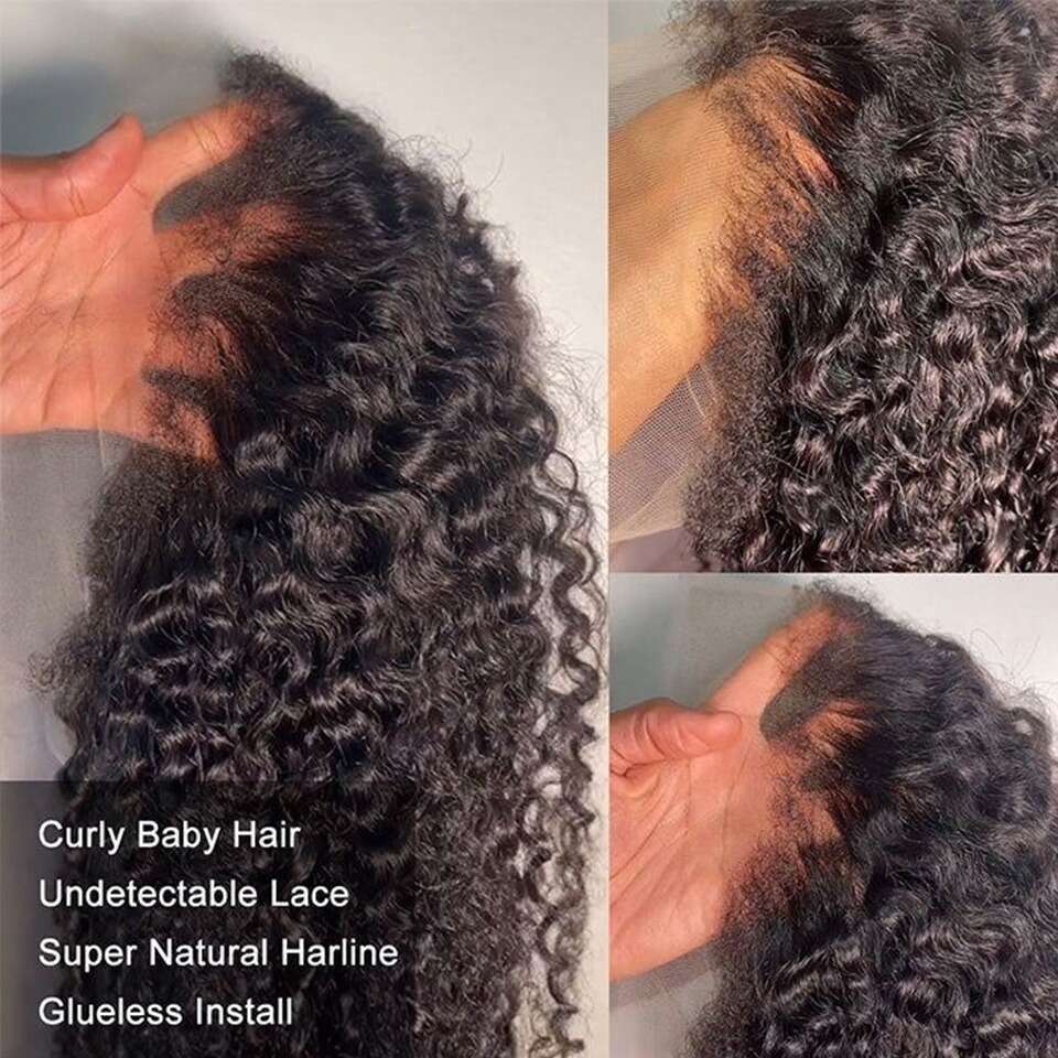 Deep Wave 13x4 Frontal Wig Kinky Curly Baby Front 13X6 4C Edges Transparent Lace Human Hair Wigs