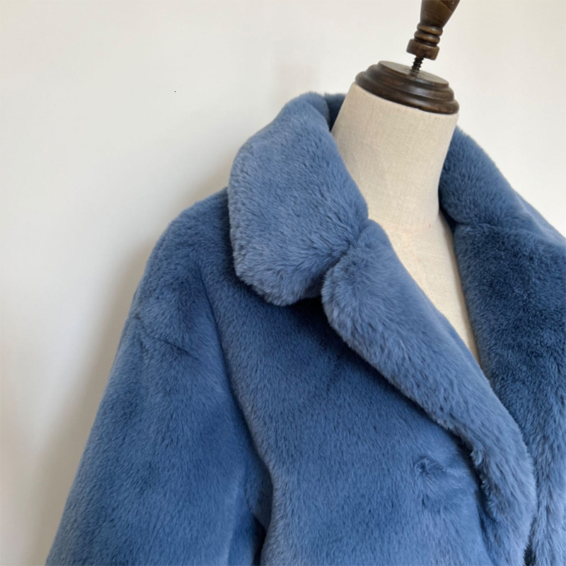 Blue Cropped Plush Coat Women Ins Chic Street Fashion Girls Winter 2023 New Trend Faux Rabbit Fur Jacket Coats Short Outwear