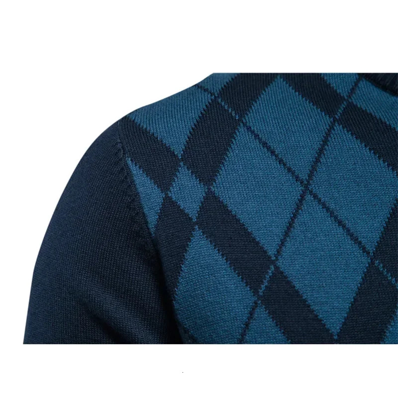 Autumn Winter Men's Half High Collar Zipper Plaid Long Sleeve Pullover British Fashion Casual Male Knitwear Sweater XXL