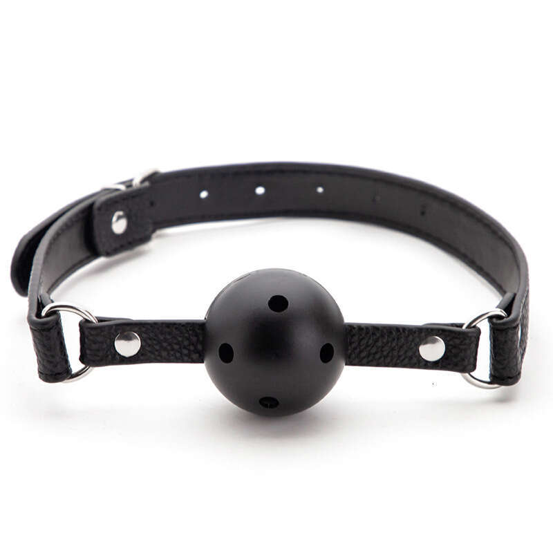 Female slave training SM prop black lychee pattern fun mouth plug with hole PVC fun mouth ball alternative adult product