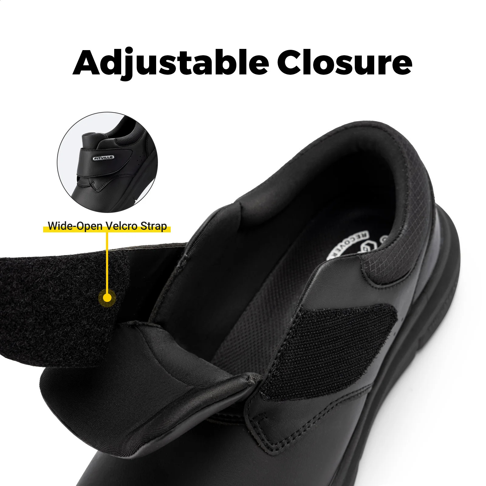 FitVille Extra Wide Mens Shoes Leather Diabetic Shoes Walking for Elder Orthopedic Toes Swollen Feet Non-Slip Arch Support 240909