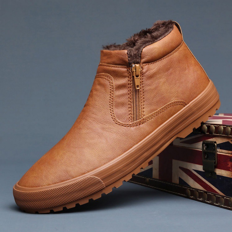 Free shipping designer shoes new winter style men's warm plush interior high top leather casual snow boots shoes balance platform boots
