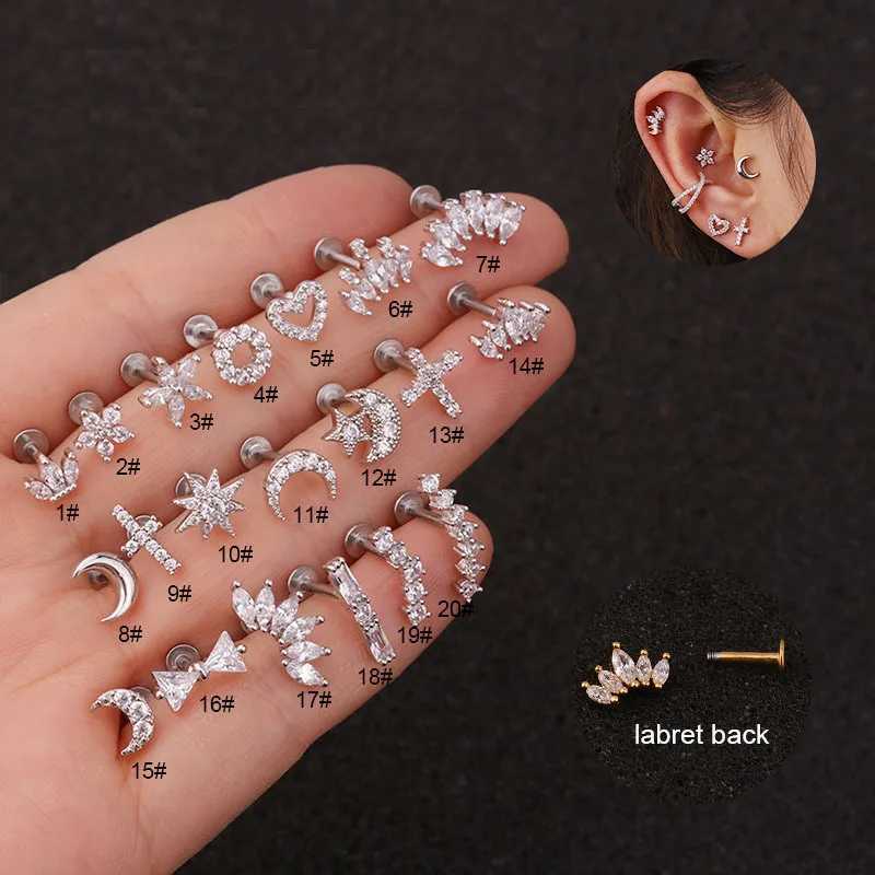 1PC 16G New Cross Heart Flower Crown Tragus Helix Stainless Steel Labret Lip Bar Rings Stud Cartilage Ear Piercing Body Jewelry Y240921