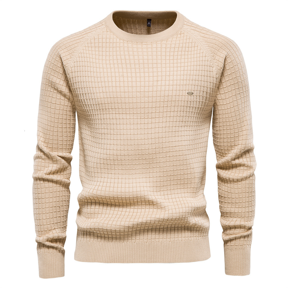 Round Neck Solid Basic Pullover 95% Cotton High Quality Casual Knitwear Warm Men's Black Vintage Sweater