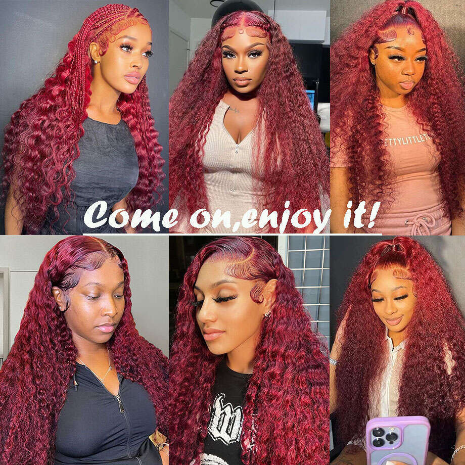 Swupod 200 Density 13x4 HD Lace Front Wig for Black Women Deep Wave Wavy Remy Human Hair 99J Bury Color Glueless