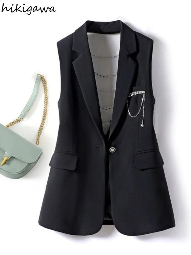 Sleeveless Cardigan Vest Women Ropa Mujer Fashion Hollow Out Chain Bow Waistcoat Tunic Fashion Black Tanks Korean Y2k Tops 240919