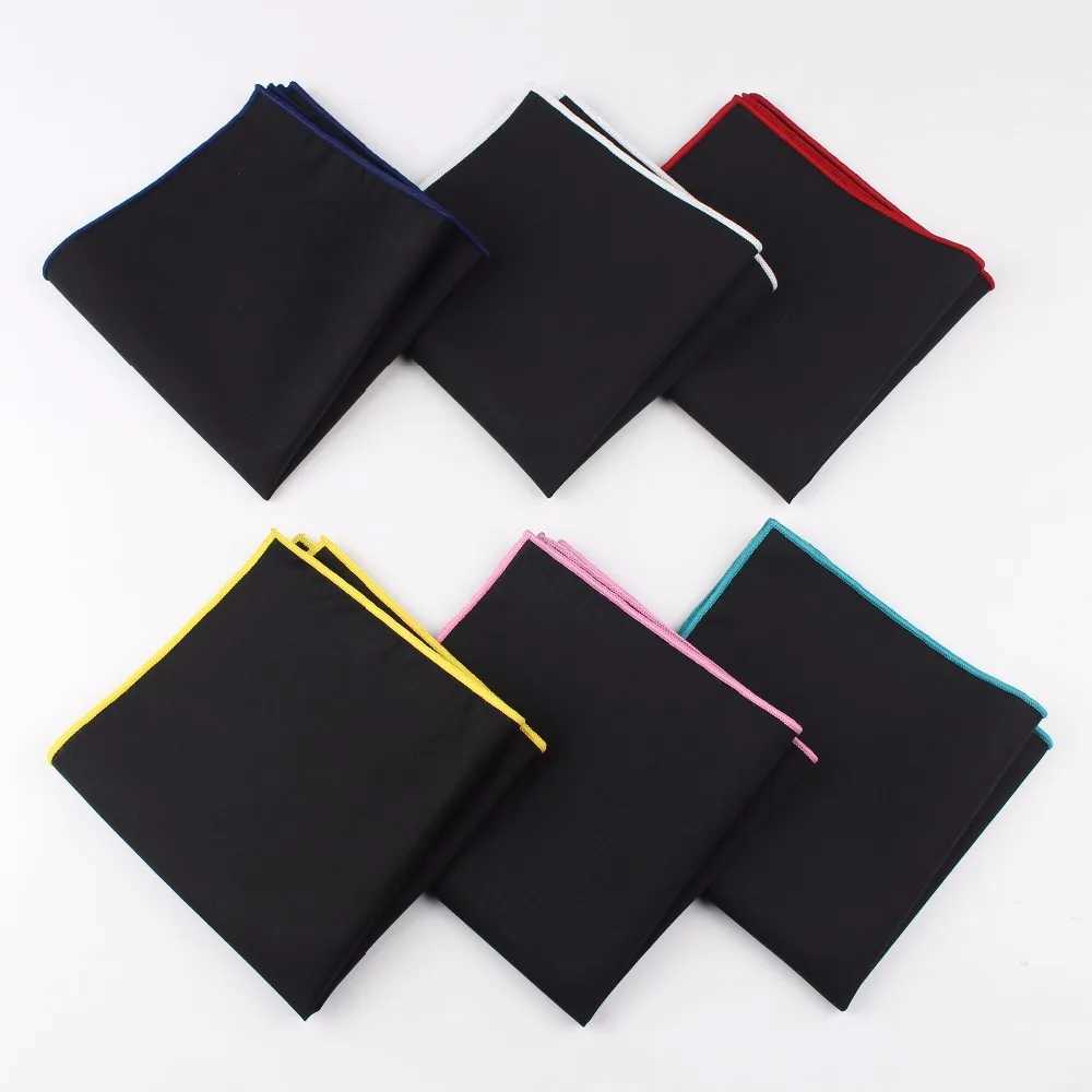 Mens Sunshine Style Cotton Handle Black Pocket Square Colorful Edge Hanks Towel Casual 23 * 23cm W240921