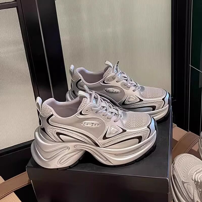 2024 Spring New 7cm Thick Bottom Premium White Deer Same Style Dad Mesh Sports and Leisure Shoes ddmythur