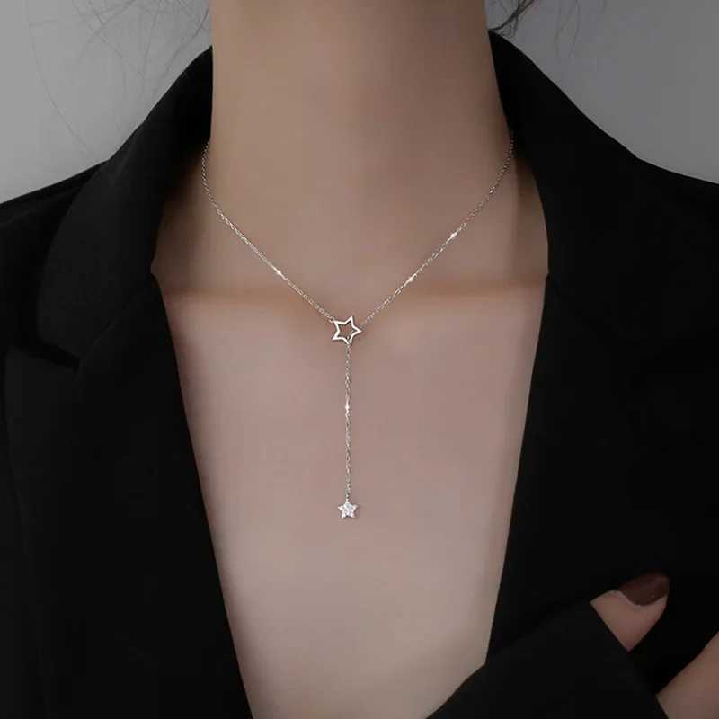 Hot selling exquisite silver gold-plated pentagram necklace sparkling zirconia star pendant Kravik chain womens fashion jewelry W240918