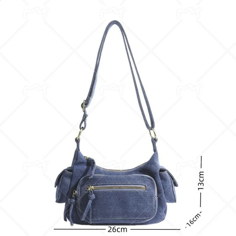 Jamhoo Womens Multi Pocket Shoulder Bag High Quality Denim Casual Cross Versatile Handbag Bolsa 240919