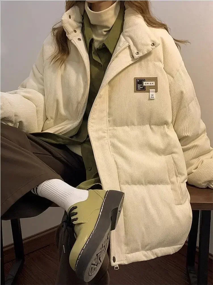 Korean corduroy cotton coats for men and women in winter thickened trendy cotton coats loose casual cotton jackets y2k top 240918