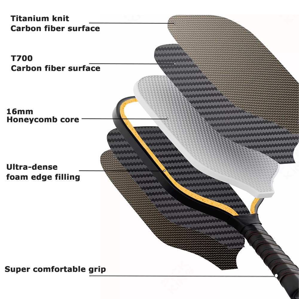 ACSION Titanium Pickleball Paddle T700 Carbon Fiber Thermoformed paddle 16mm Core with Foam Injected Edges for Spin and Control