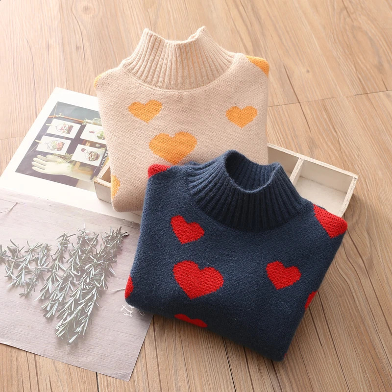 Winter Autumn Spring Casual 3 4 6 8 10 12 Years Warm Pullover Knitted Wear Tops Heart Sweaters for Kids Baby Girls Clothes 240918