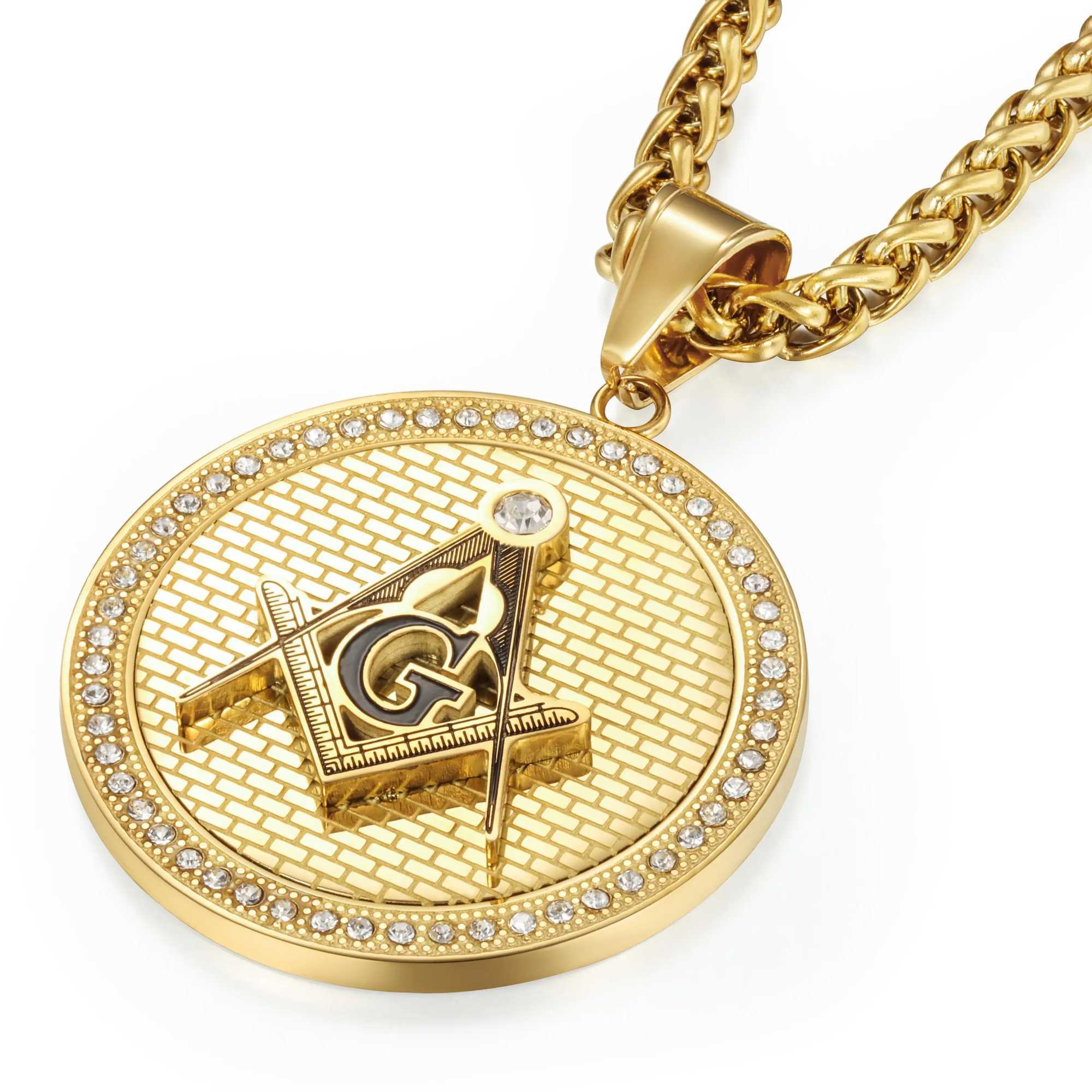Stainless steel Freemason crystal pendant necklace personalized pendant suitable for mens party jewelry accessories gifts W240918