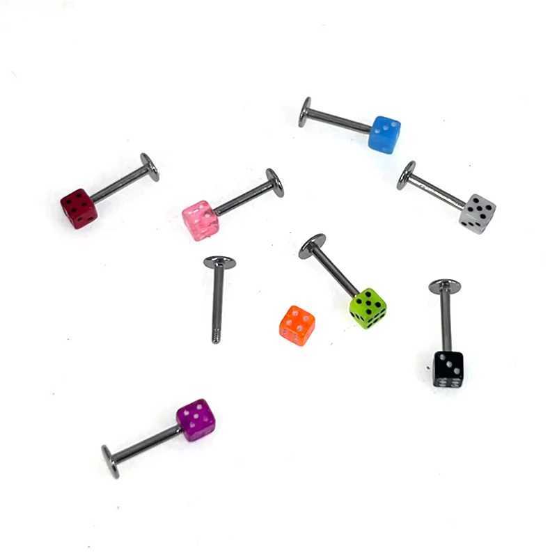 2Pcs/Lot 1.2*8+3mm Dice Acrylic Lip Piercing 16G Candy Color Labret Piercing Stud Tragus Earbone Earrings Body Jewelry Y240921