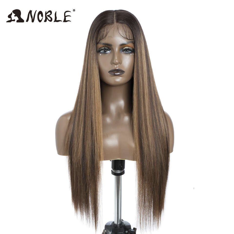 Noble Synthetic Front 30Inch 13X7 Straight lace Blonde Ombre Glueless Wigs For Women Cosplay Lace Wig synthetic