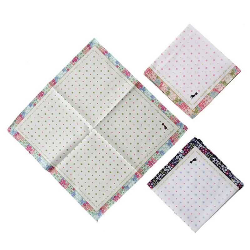 3Pcs 33x33cm Cartoon Cat Flower Printed Baby Girl Bandanas Square Pocket Hanks Handle Soft Cotton Party Gift W240921