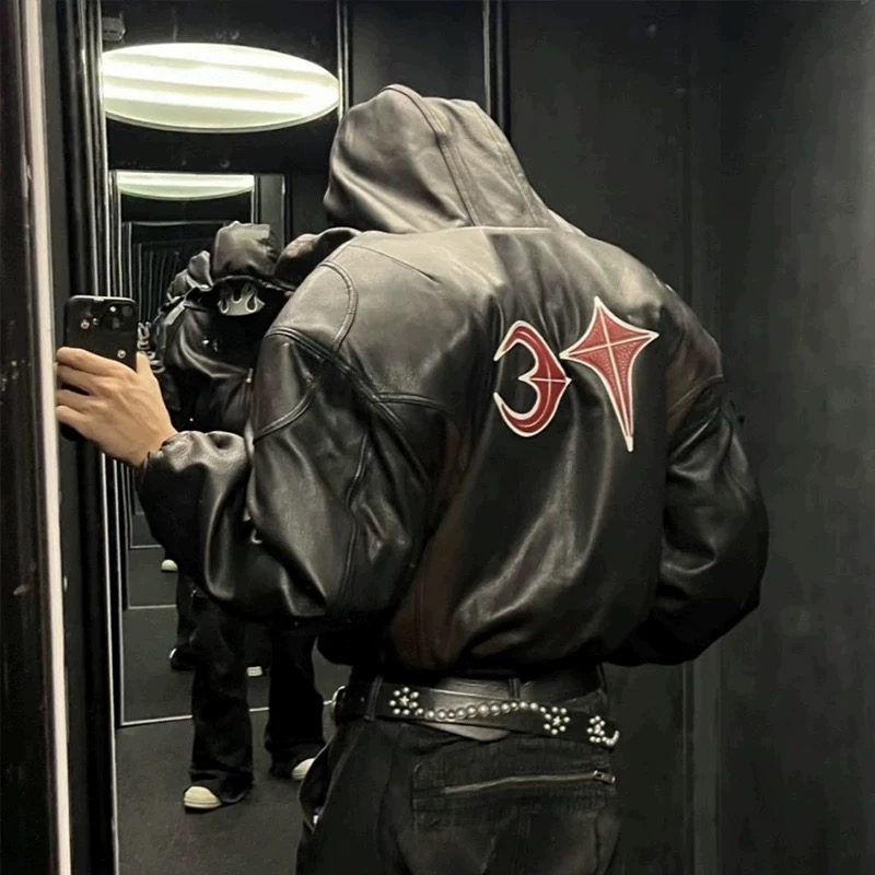 NEW Thug Club High-Quality Heavyweight Ins Cotton Leather Jacket Casual Hooded High Loose Vintage Street Rock Men Women