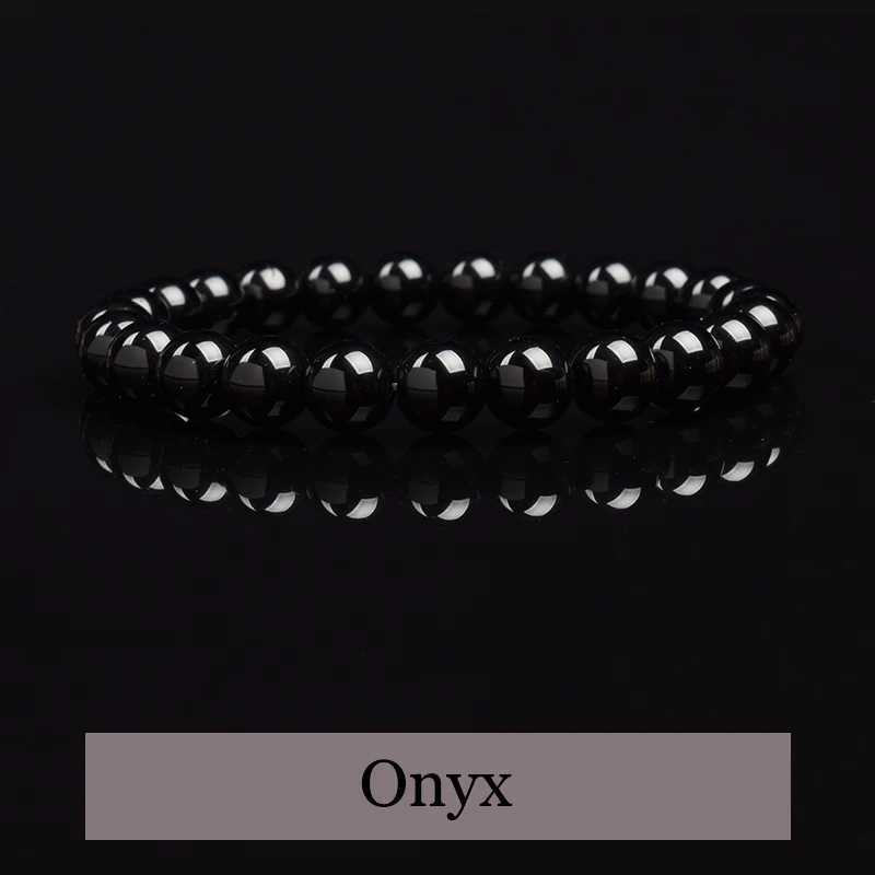 Natural Black Agates Beads Bracelet Women Men Genuine Black Onyx Natural Stone 6mm 8mm Smooth Round Beads Lucky Energy JewelryX240921