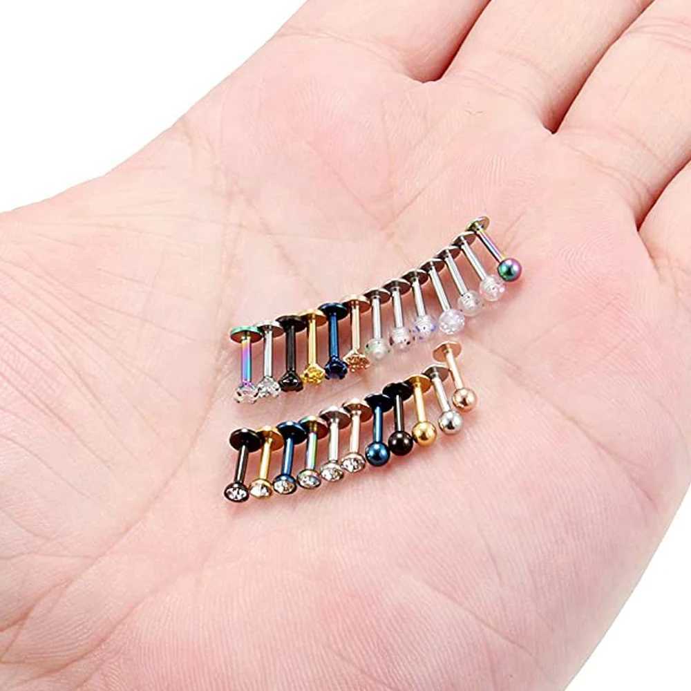 WKOUD 16G 3mm Ball Cubic Zirconia Labret Monroe Lip Ring Tragus Helix Earring Stud Barbell Piercing Jewelry Bar Length 6-10mm Y240921