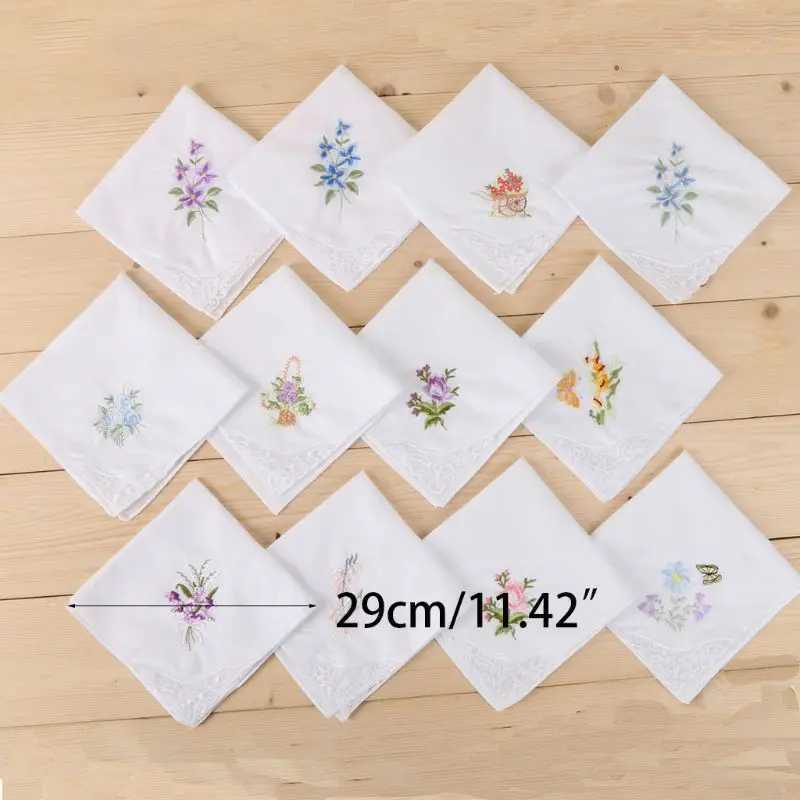 3Pcs/Set Women Basic White Square Handkerchief Floral Embroidered Pocket Hanky BX240921