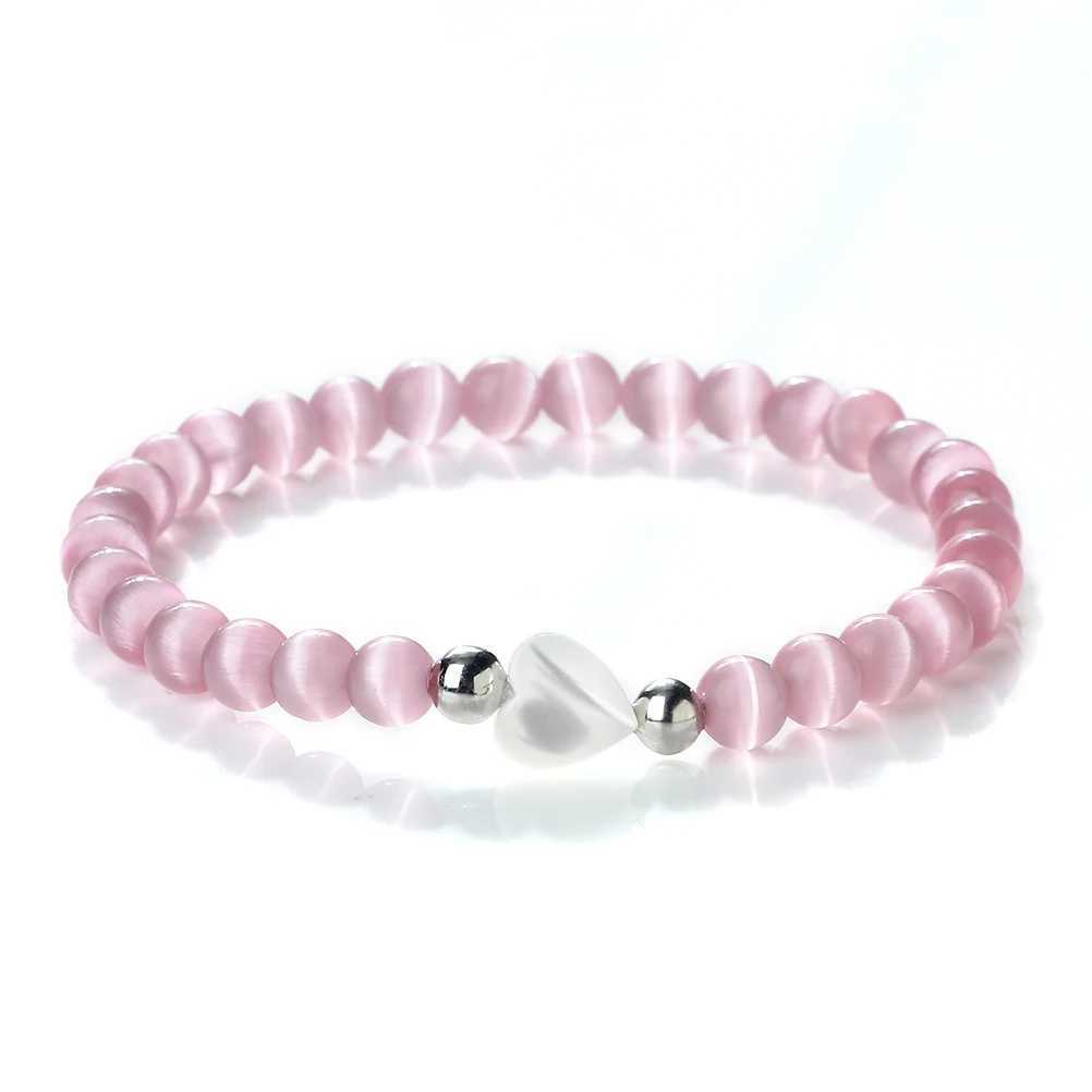 Energy 6mm Pink Opal Tiger Eye Natural Stone Beads Bracelets Women Men Fashion Heart Shaped Shell Elastic Bracelet Jewelry GiftsX240921