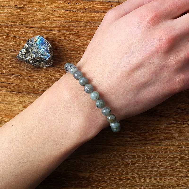 Real Gray Labradorite Bead Bracelet Men Women Fashion Natural Stone Flash Stone Bracelet with Original Natural Crystal JewelryX240921