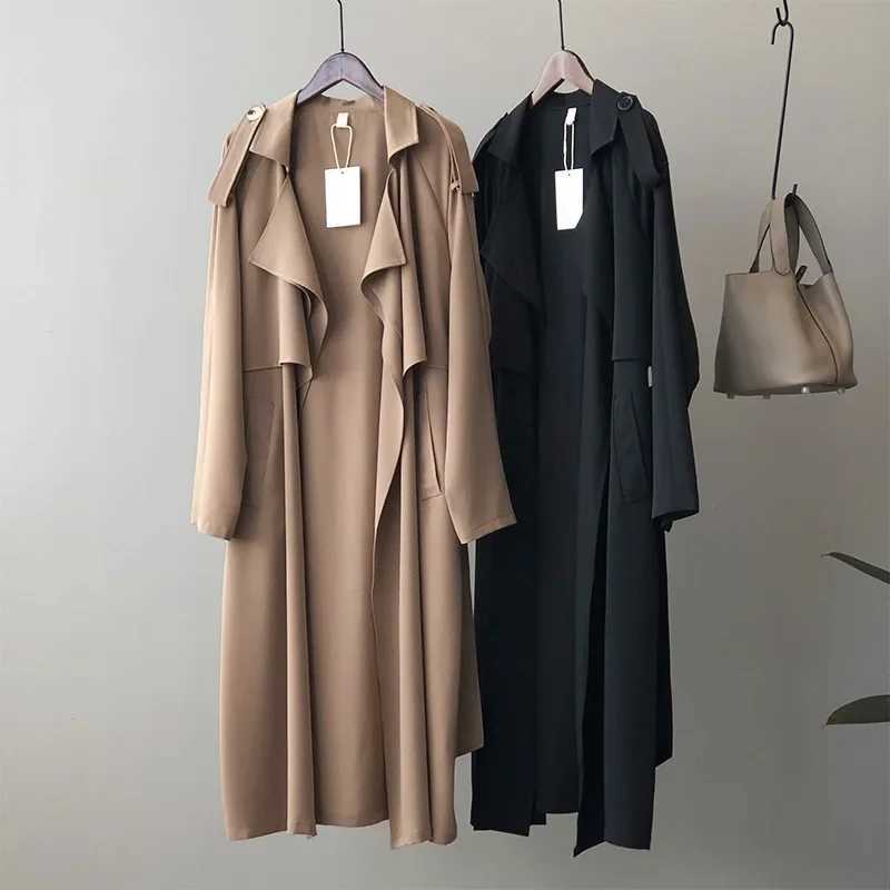 Women Clothing 2024 Autumn New Fashion Temperament Long Trench Coat Retro British Style Loose Coat Woman Solid Color TrenchX240921