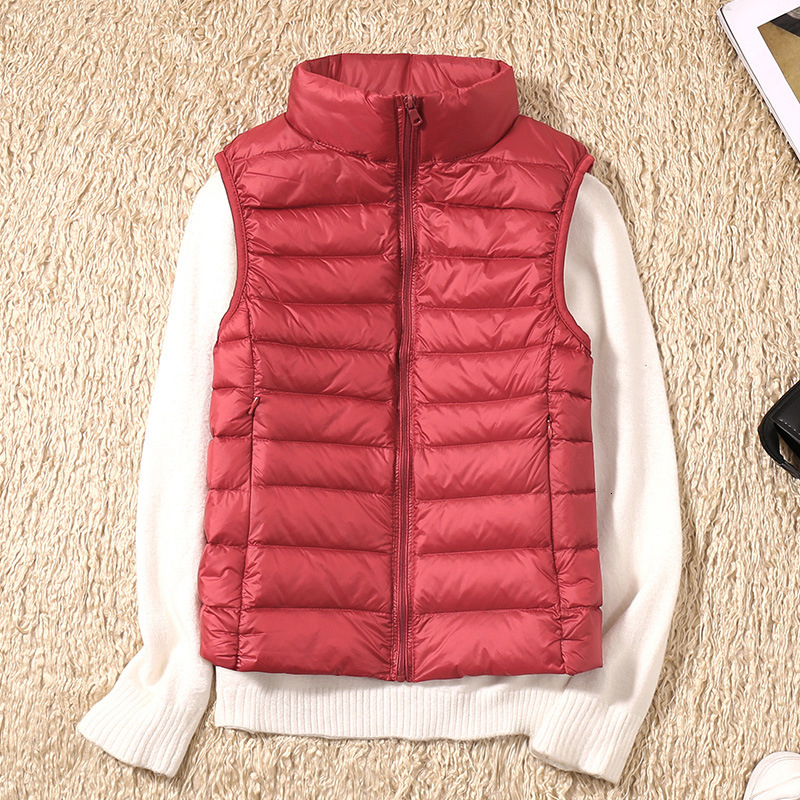 Fashion Autumn Stand Collar Women Elegant Solid Simple Zipper Coats Casual Warm Vests Ladies White Duck Down Vest