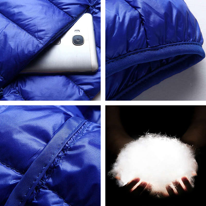Men White Duck All-Season Ultra Lightweight Packable Coat Stand Collar Solid Slim Hooded Waterproof Down Jacket 2023