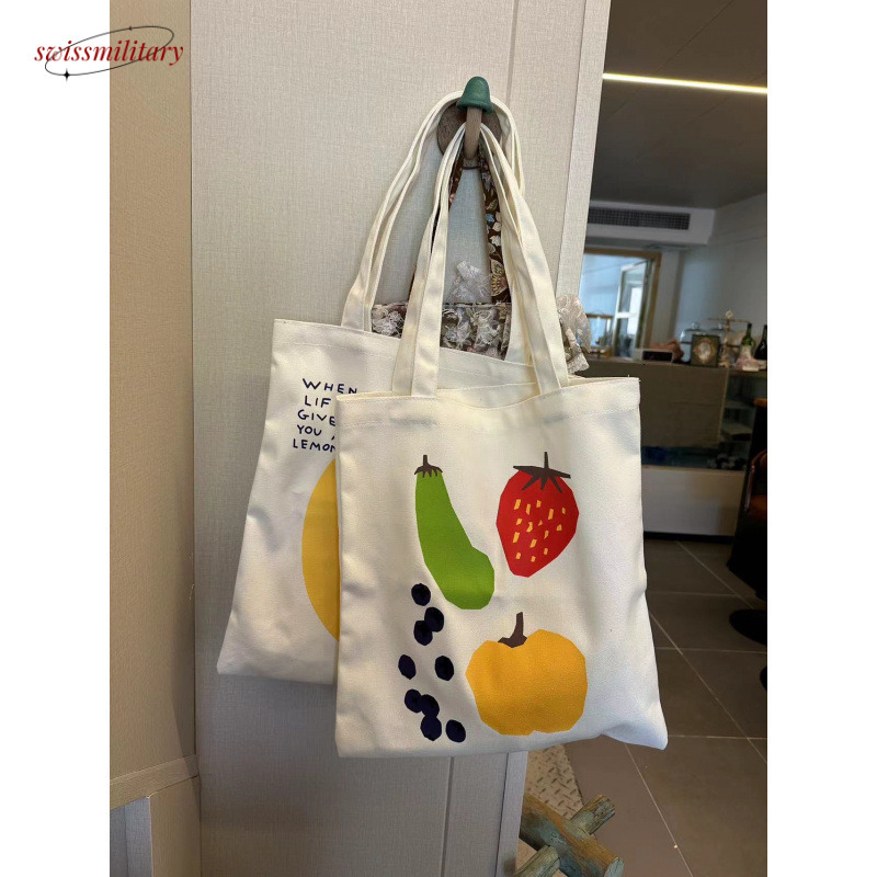 Large Capacity Shoulder Classic Strawberry Carrot Fruit Canvas Korean Versatile Art Bag #10 Swissmilitary